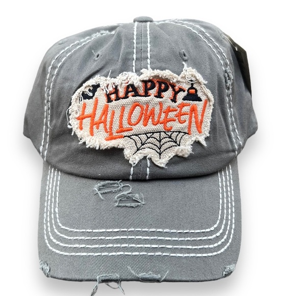 ✅BKETHOS DISTRESSED Gray 'HAPPY HALLOWEEN' CAP - Picture 2 of 4